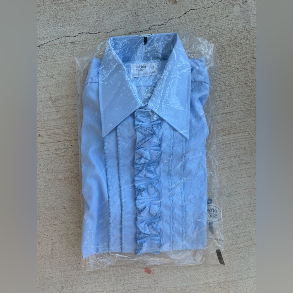 Vintage 1960s Powder Blue Tuxedo Ruffled Shirt Prom Formal Dress Shirt, 15.5/33